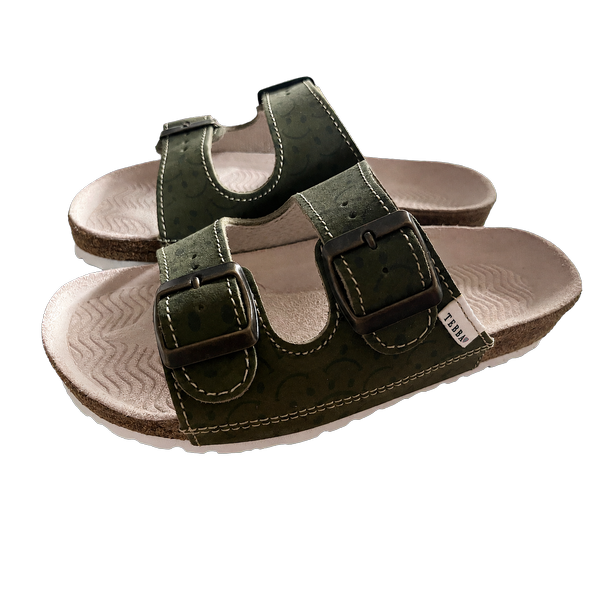 Kožené pantofle Smajlík Khaki – dvoupáskové Kožené pantofle Smajlík Khaki – dvoupáskové