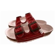 Dámské kožené pantofle Croco Red – dvoupáskové