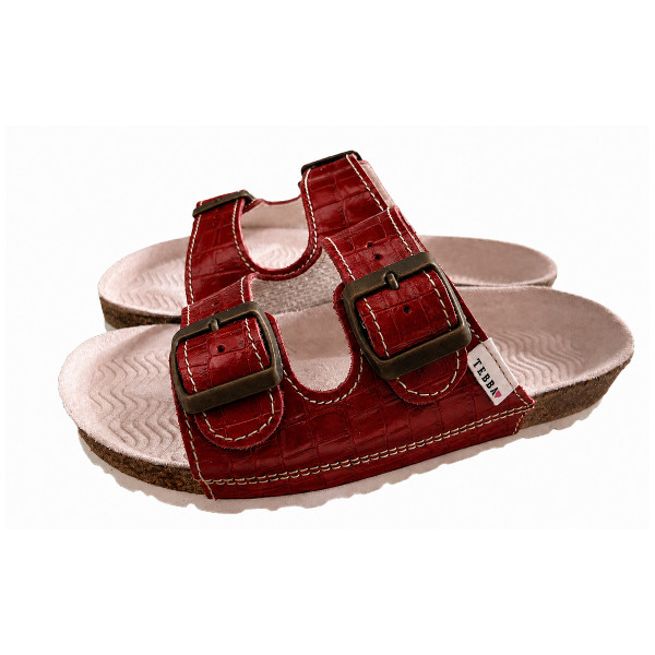 Dámské kožené pantofle Croco Red – dvoupáskové Dámské kožené pantofle Croco Red – dvoupáskové