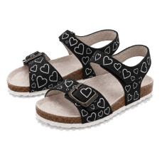 Dětské kožené sandálky Heart Black se stříbrnými srdíčky