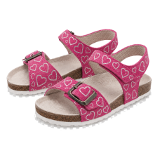 Dětské kožené sandálky Heart Pink se stříbrnými srdíčky