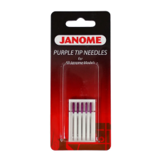 Jehly Janome Purple Tip pro tkaniny, úplety a syntetické materiály – 5 ks o síle 90