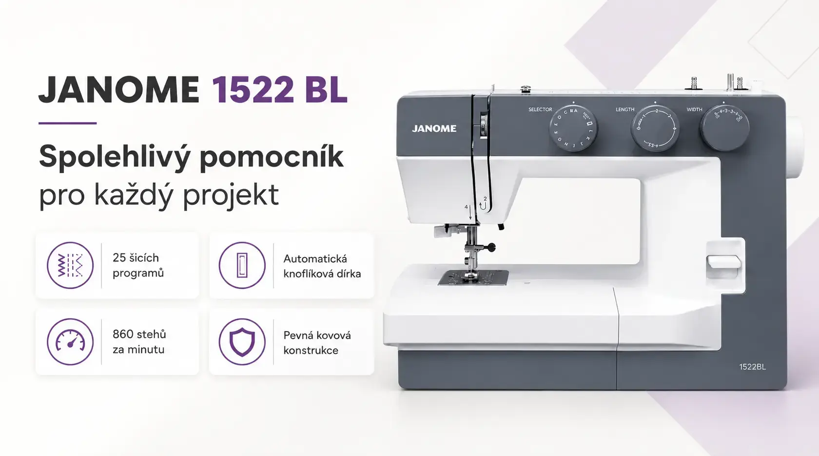 Janome 1522 BL – přehled hlavních vlastností