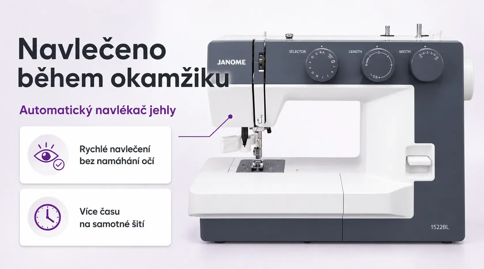Janome 1522 BL – automatický navlékač jehly