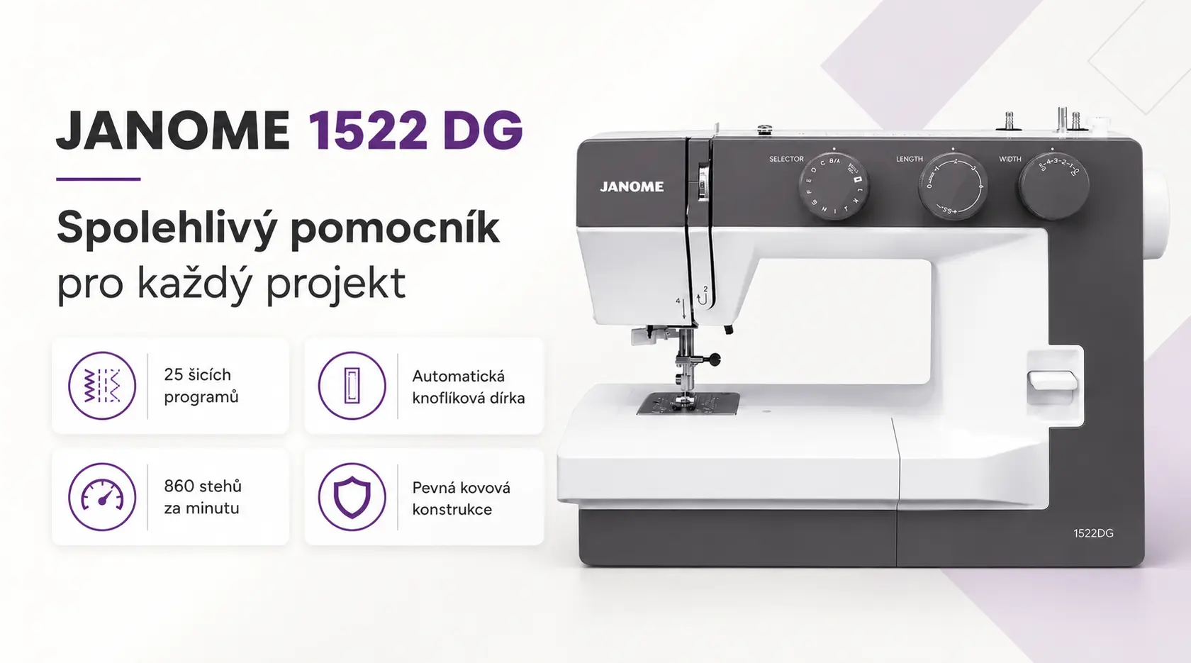 Janome 1522 DG – přehled hlavních vlastností