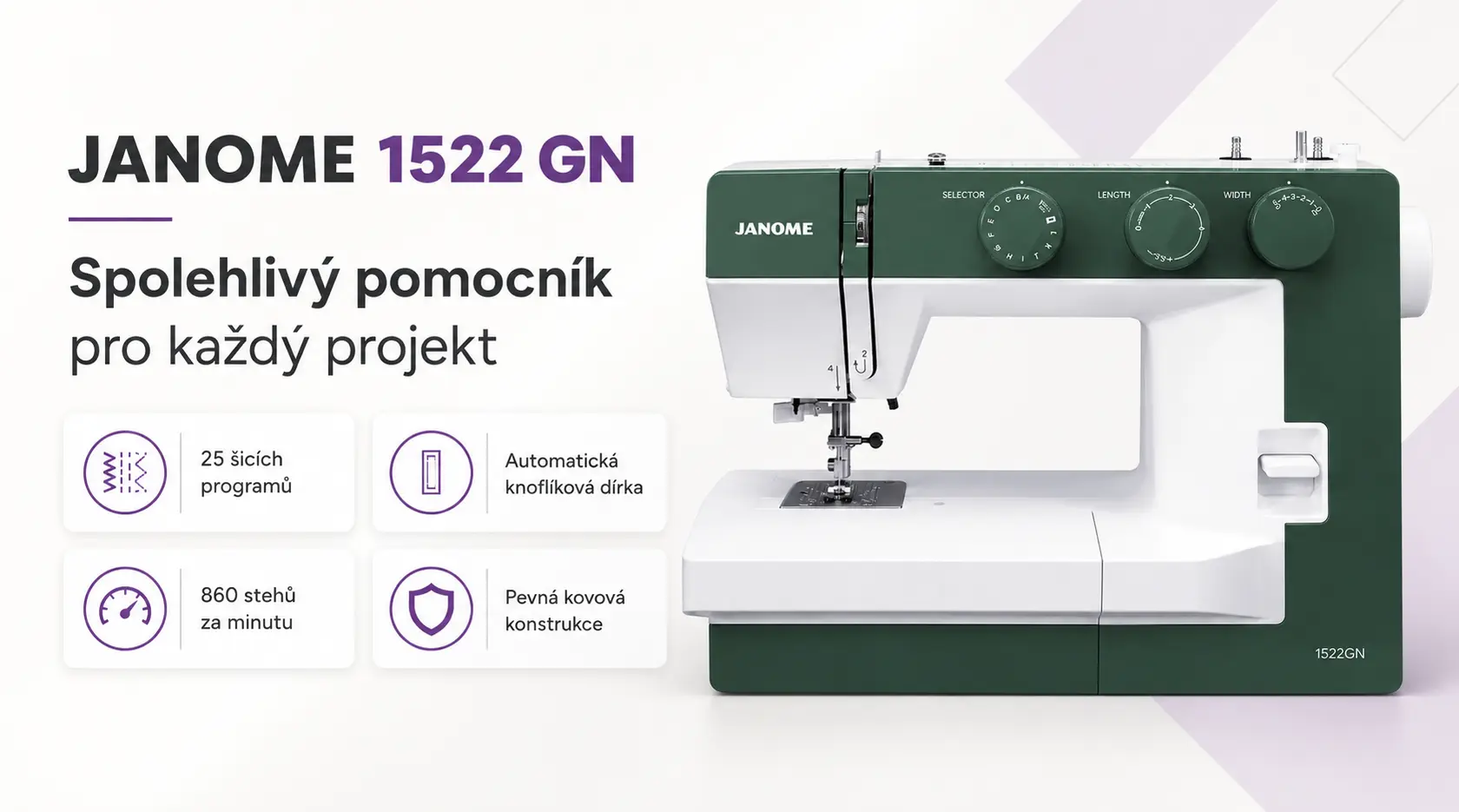 Janome 1522 GN – přehled hlavních vlastností
