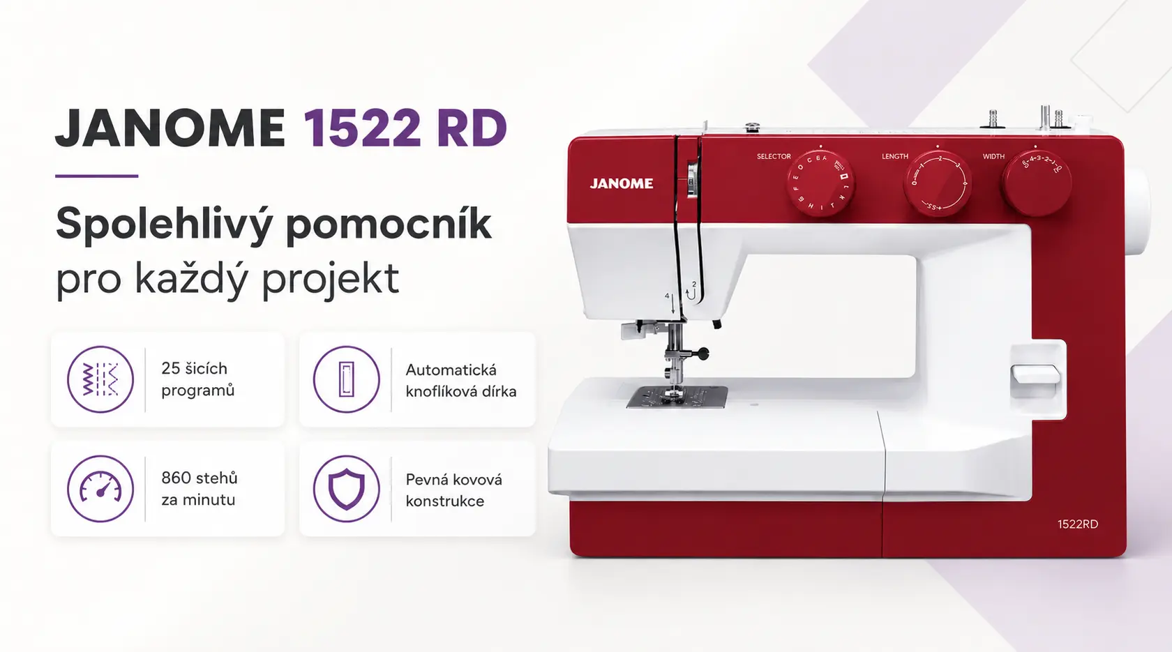 Janome 1522 RD – přehled hlavních vlastností